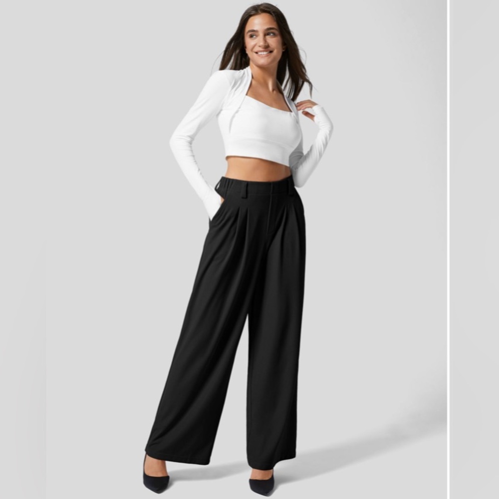 Halara High Waisted Plicated Side Pocket Wide Leg Waffle Work Pants XL NEW